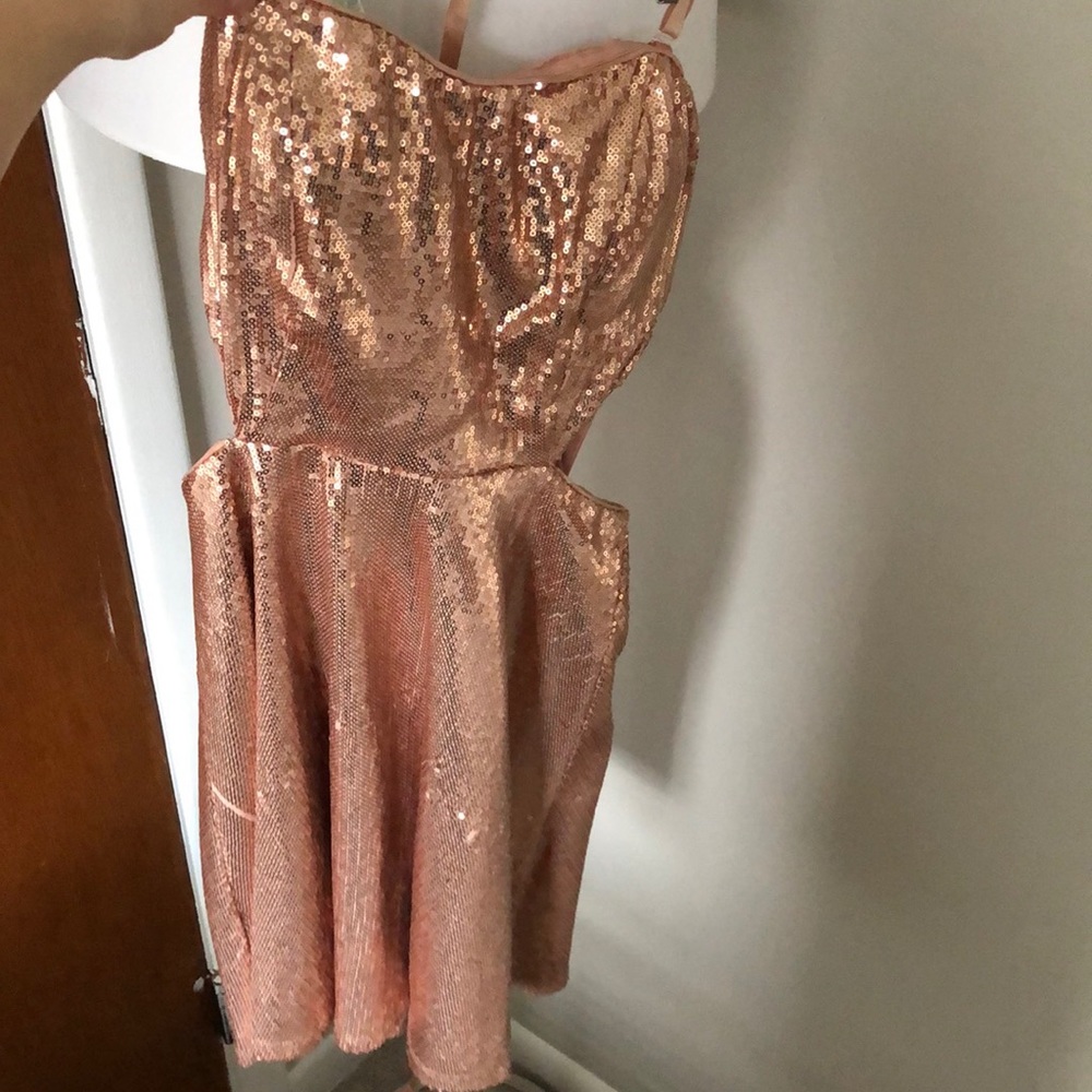 Rose gold sequin skater dress